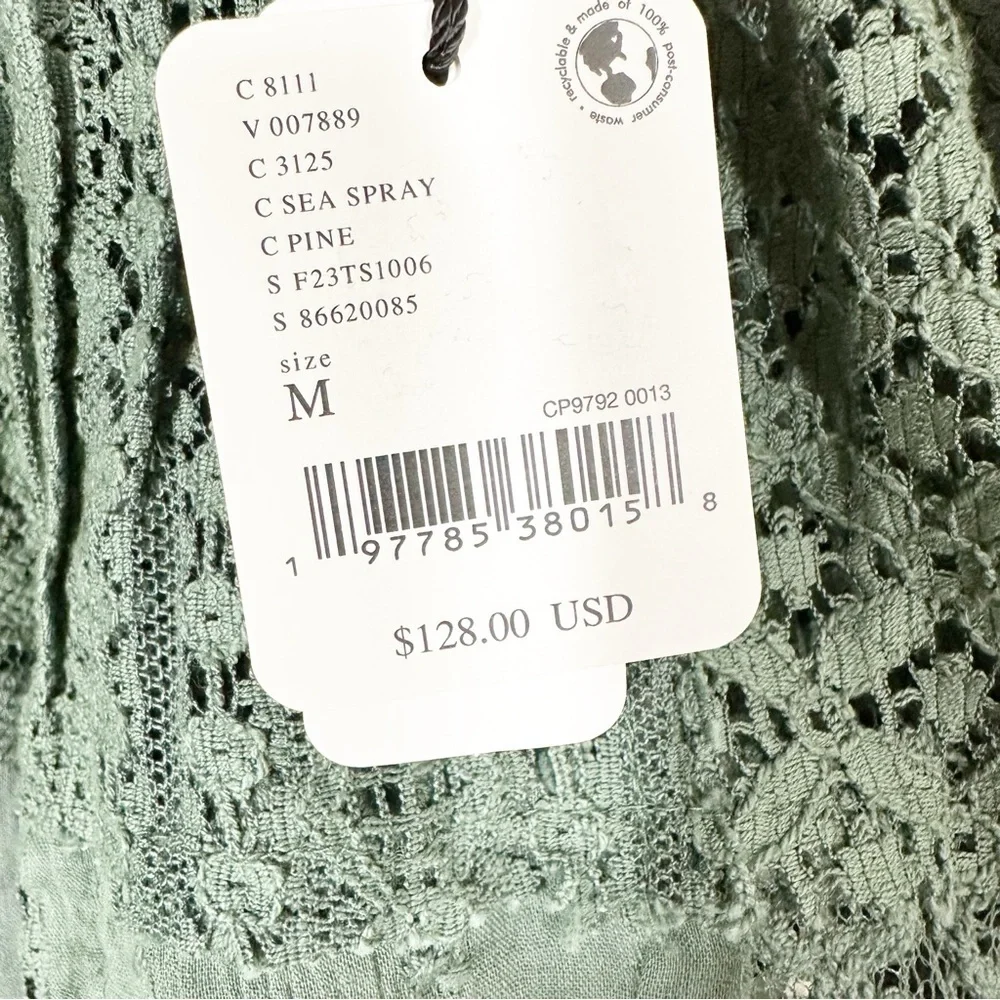 NEW Free People FP One Naya Lace Green Sea Spray Boho Blouse M